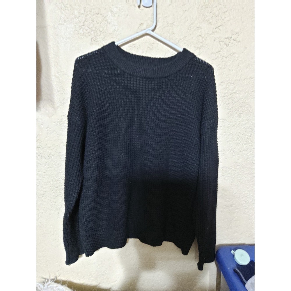 Time and Tru Black Waffle Knit Crew Neck Pullover Sweater Womens Large 12-14